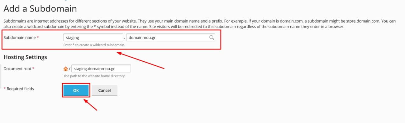 dilosi-kai-rithmiseis-subdomain